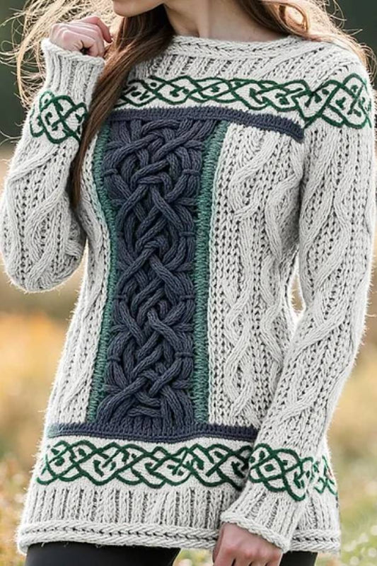 Suéter de jacquard con nudo celta irlandés en contraste para mujer