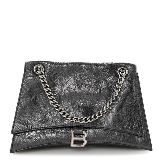 Metallic Crushed Calfskin Medium Crush Chain Bag Steel Grey