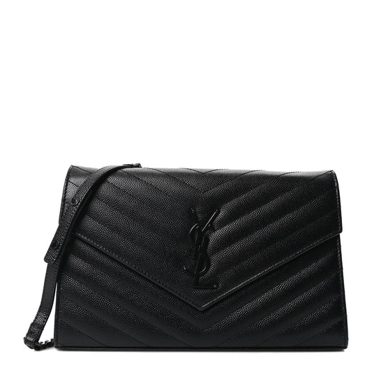Grain De Poudre Matelasse Chevron Monogram Monochrome Chain Wallet Black
