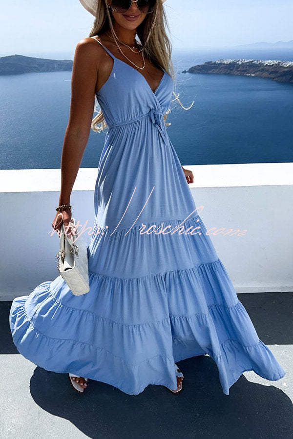 Boat Weekend Drawstring High Waist Tiered Swing Maxi Cami Dress