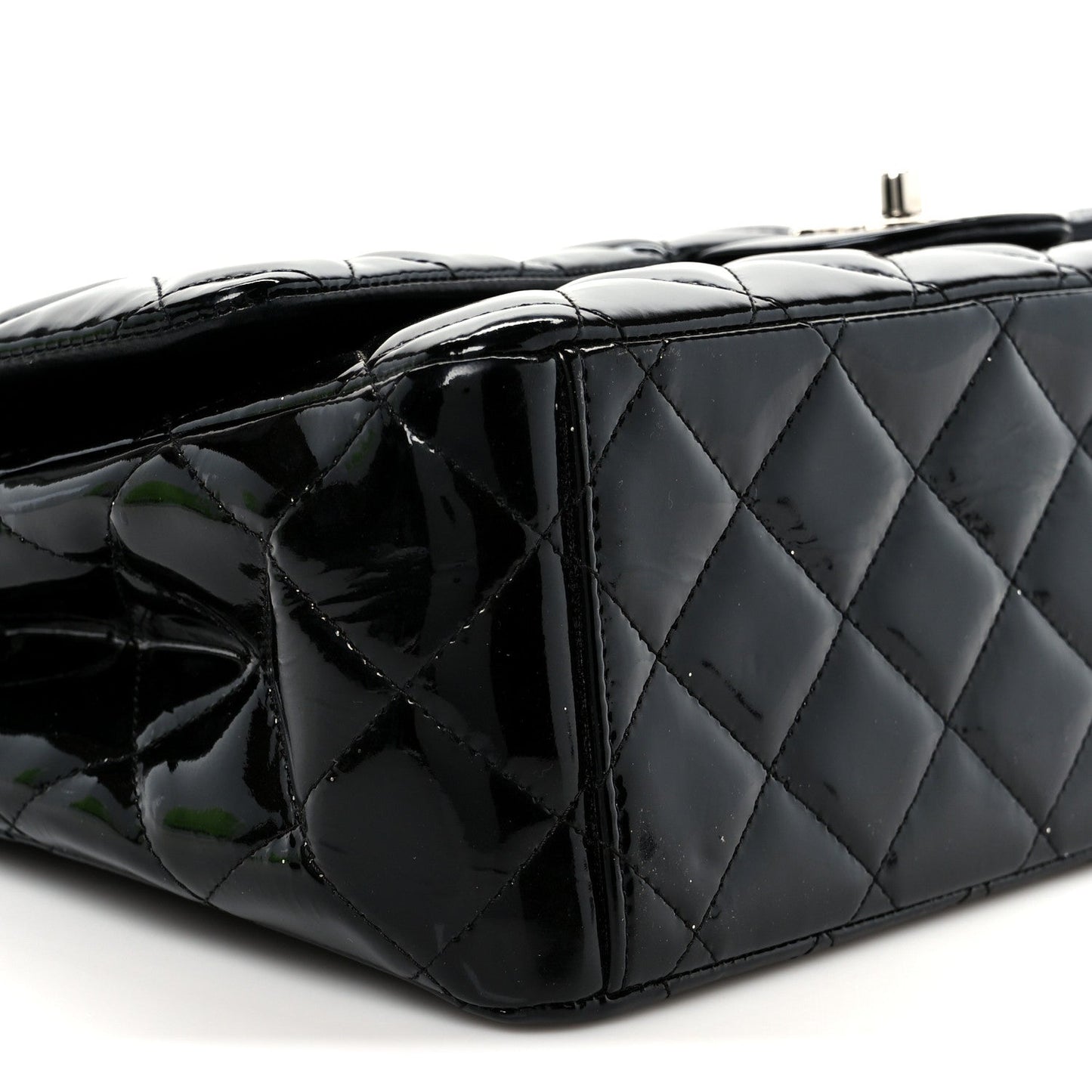 Patent Quilted Maxi Double Flap Black