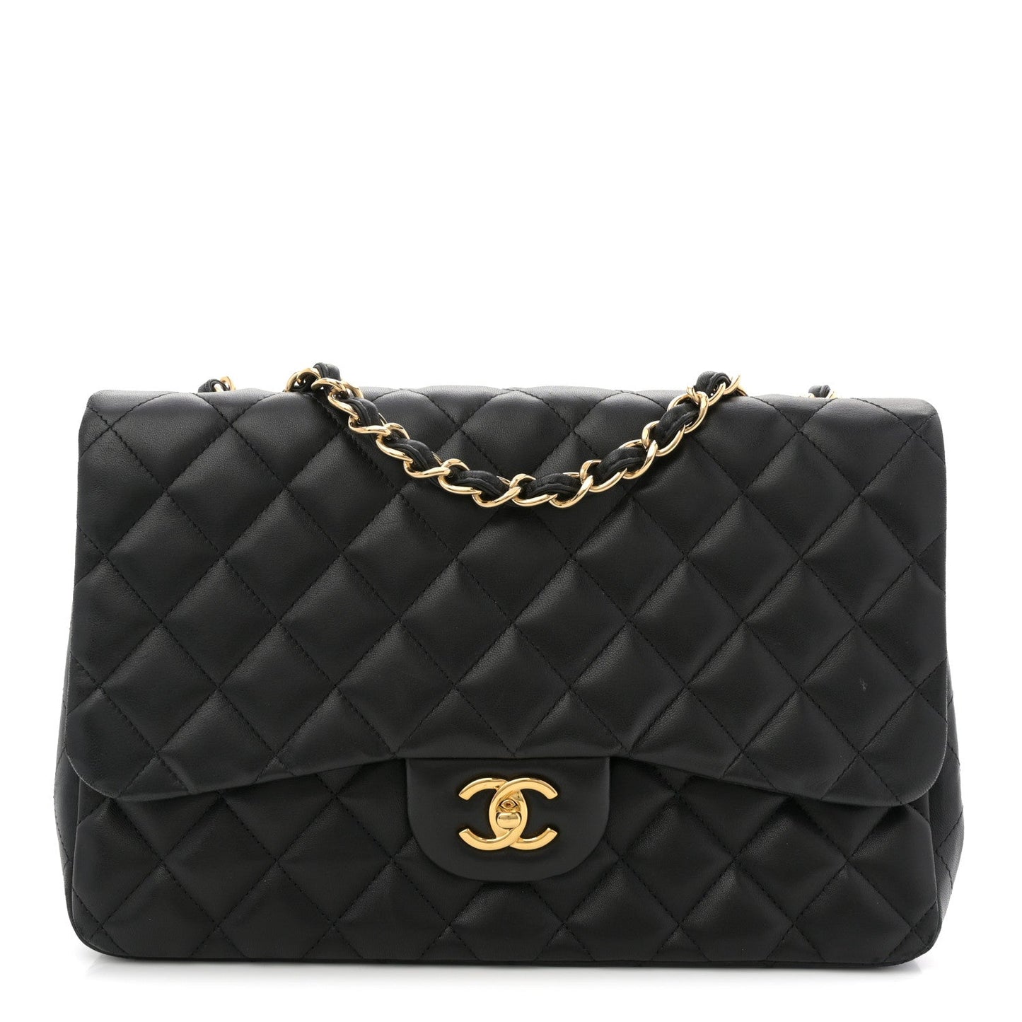 Lambskin Quilted Jumbo Single Flap Black