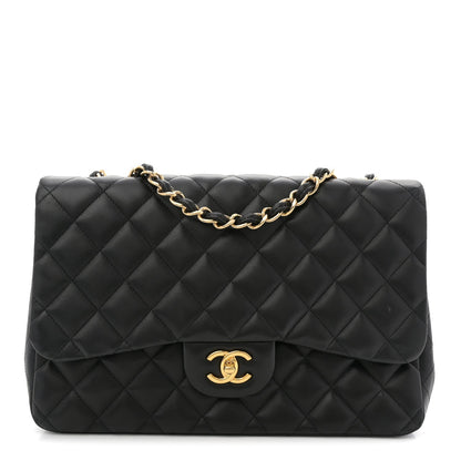 Lambskin Quilted Jumbo Single Flap Black