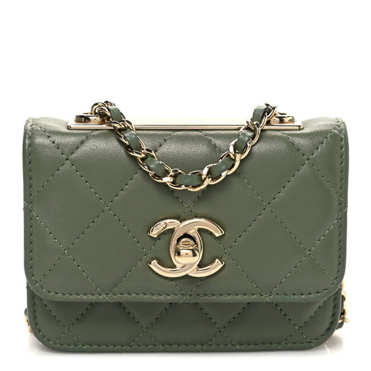 Lambskin Quilted Trendy CC Card Holder On Chain Green
