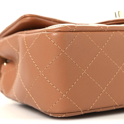 Lambskin Quilted Mini Rectangular Flap Brown