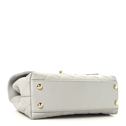 Caviar Quilted Mini Coco Handle Flap Light Grey