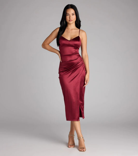 Tori Lace-Up Satin Midi Formal Dress