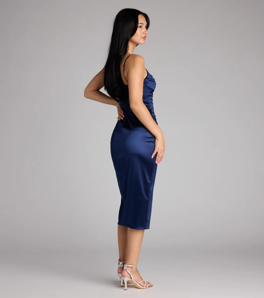 Melody Satin Slit Midi Formal Dress