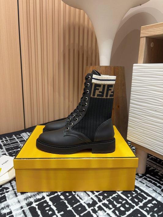 Fendi 2025 Rockoko Boot Black Cowhide Fabric 908546