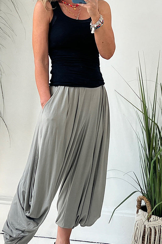 Pantalones holgados estilo harén con bolsillos y cintura elástica súper cómodos