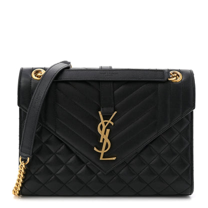 Grain De Poudre Textured Mixed Matelasse Triquilt Medium Monogram Satchel Black
