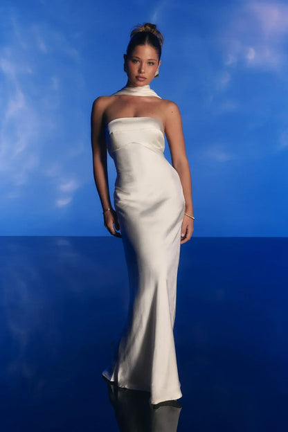 Damsel Reverse Halter Maxi Dress Oyster