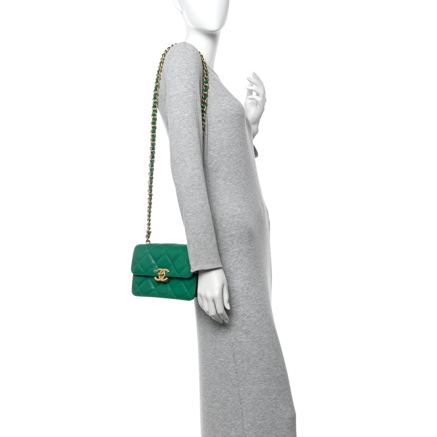Caviar Quilted Mini CC Flap Green