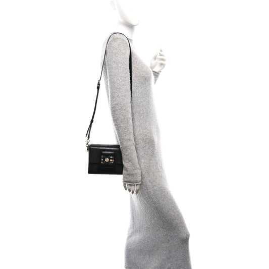 Lizard Embossed Crystal Embellished DG Millennials Mini Crossbody Bag Black