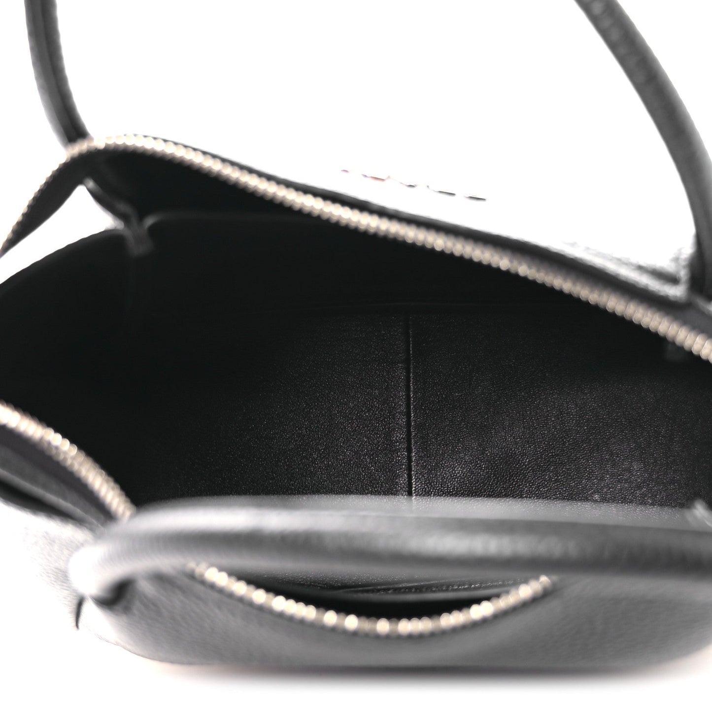 Vitello Daino Soft Mini Zippered Top Handle Bag Black