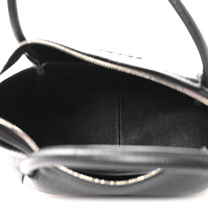 Vitello Daino Soft Mini Zippered Top Handle Bag Black