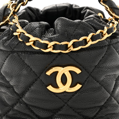 Caviar Quilted Coco First Bucket Clutch With Chain Black