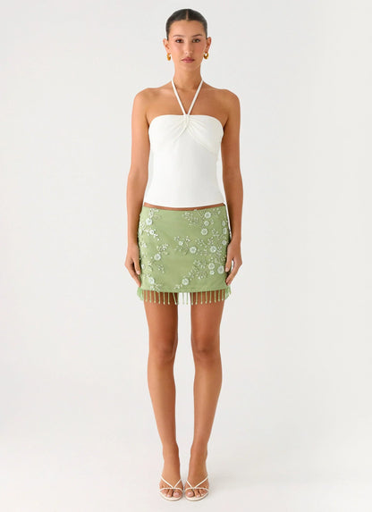 Midnight Tide Tie Side Mini Skirt - Green