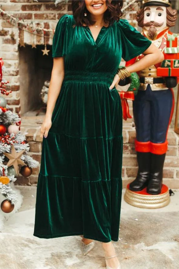 WOMEN__ VELVET TIERED MAXI DRESS