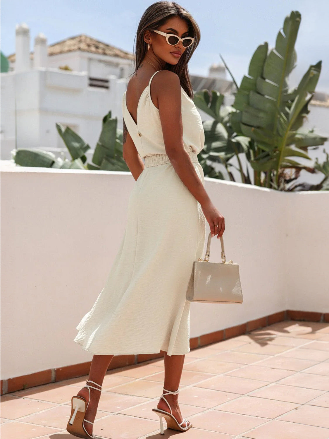 Boho Dress Ruffles V-Neck Belted Sleeveless Summer Casual Maxi Dresses