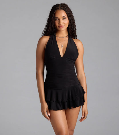 Golden Nights Halter Ruffle Romper