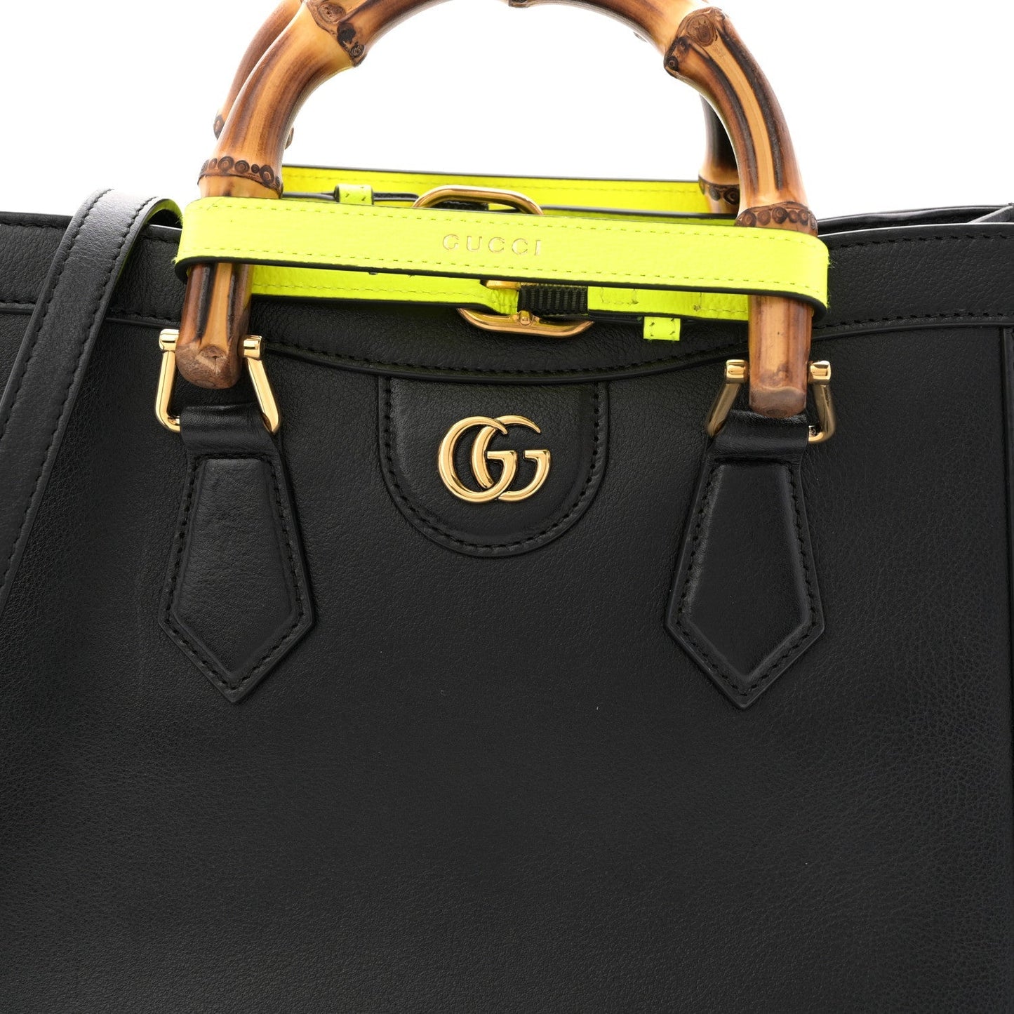 Calfskin Small Diana Tote Bag Black Yellow Fluo