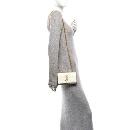 Metallic Calfskin Small Classic Monogram Kate Satchel Platine
