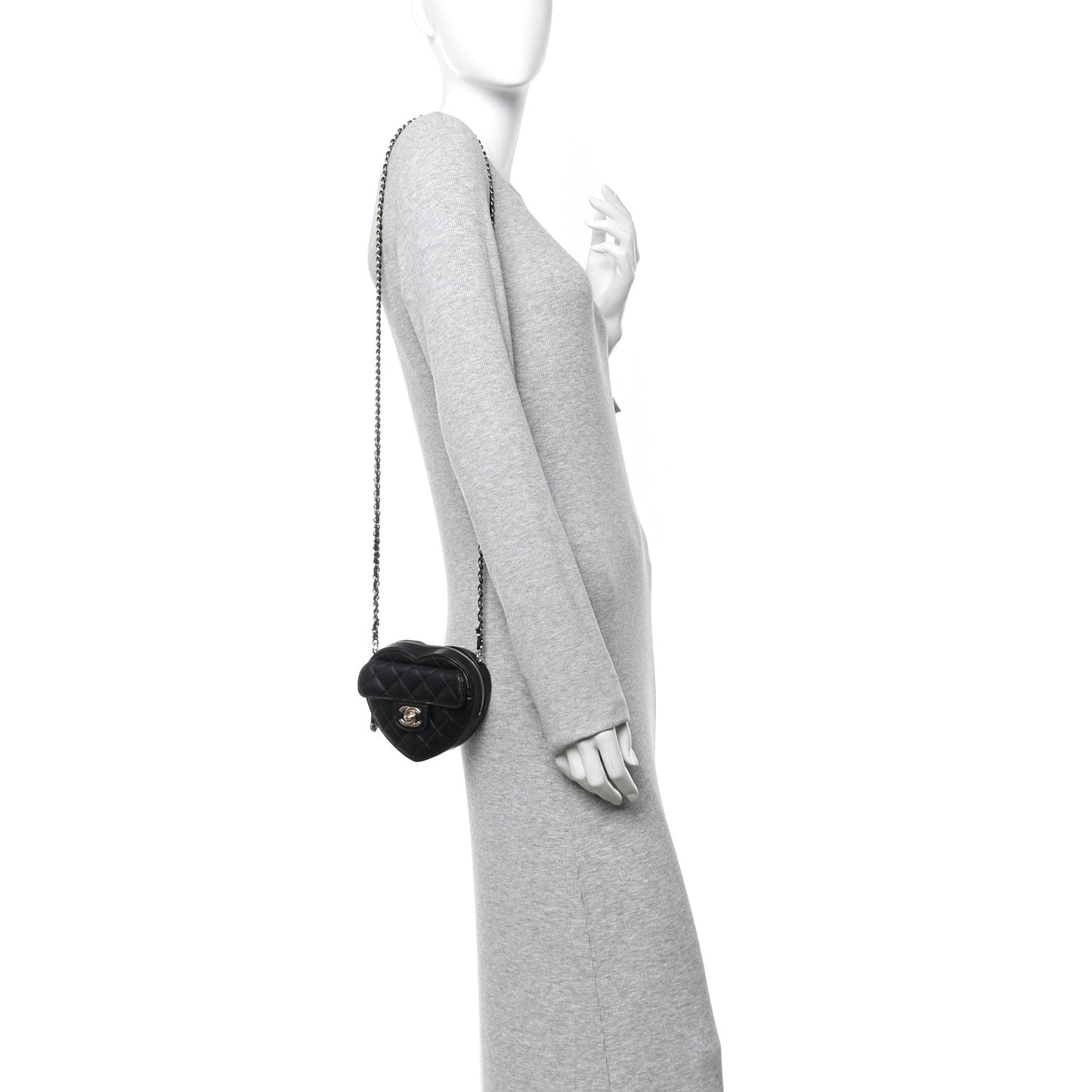 Lambskin Quilted CC In Love Heart Clutch With Chain Black