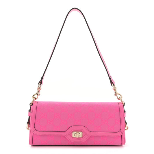 GG Monogram Textured Dollar Calfskin Small Luce Shoulder Bag Pink