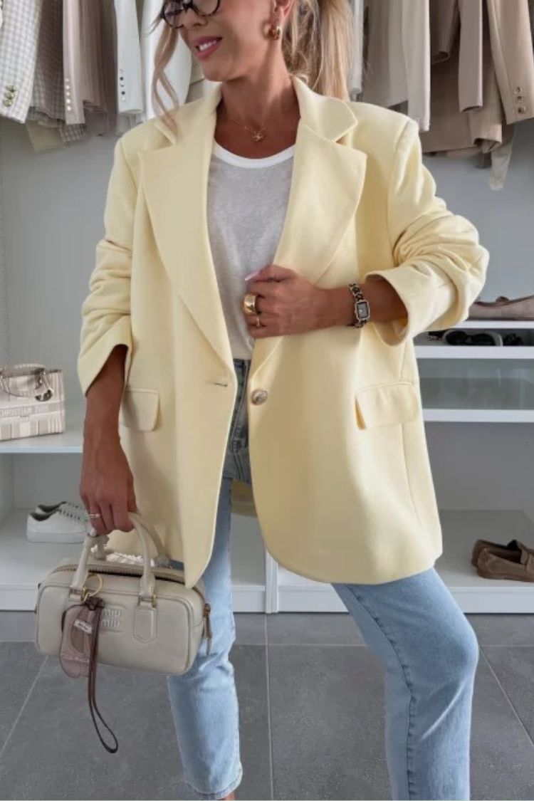 Blazer informal de color liso con solapa y manga larga de gran tamaño