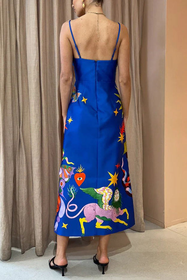Vestido midi con tirantes cruzados y fruncido con estampado único de Main Stage