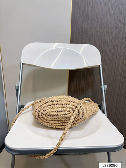 YSL SAINT LAURENT Raffia Woven Tote Bag For Summer Vacation Beach 30x20cm