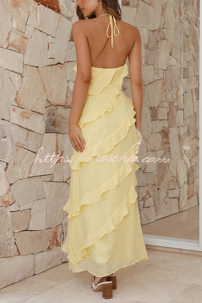Radiant As Always Ruffle Detail Halter Neck Maxi Dress