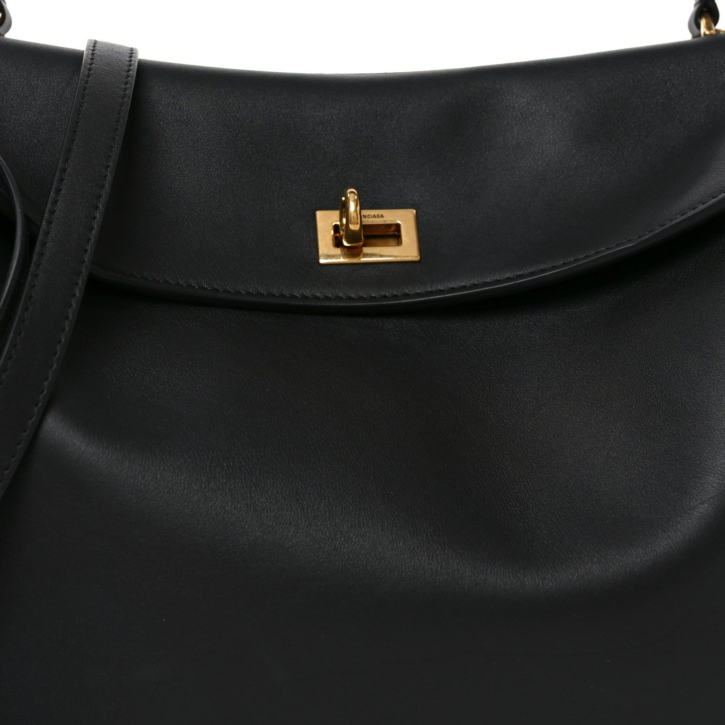 Natural Smooth Calfskin Medium Rodeo Top Handle Handbag  Black