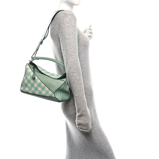 Calfskin Medium Gingham Puzzle Bag Lime