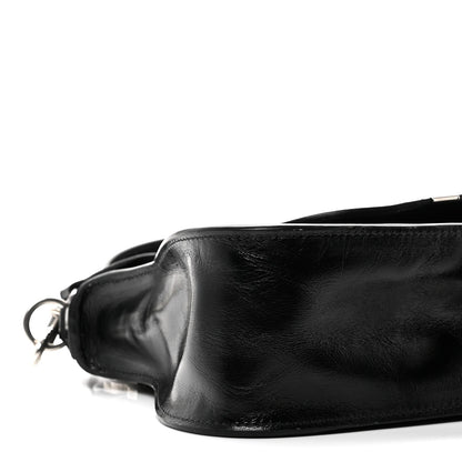 Natural Shiny Calfskin Small Marcie Satchel Black