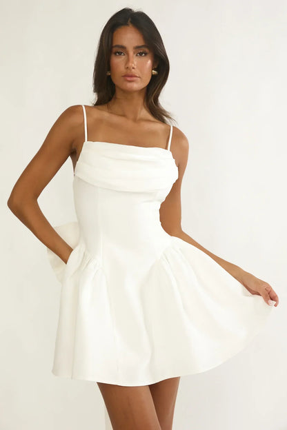 Wilder Oversized Back Bow Mini Dress White
