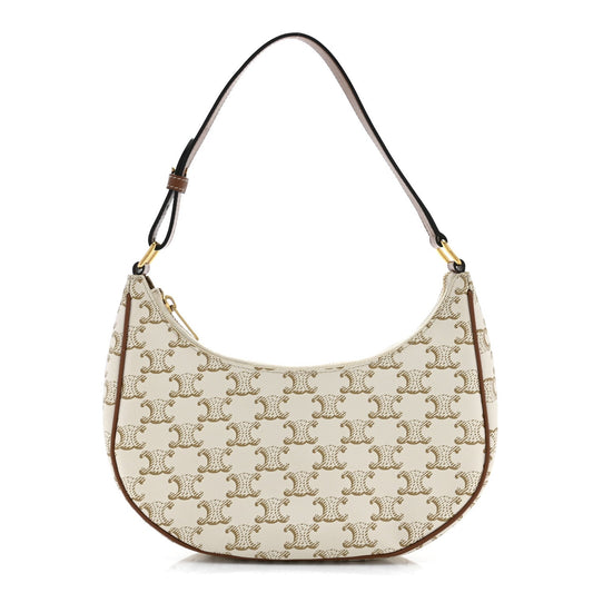 Canvas Calfskin Ava Triomphe Shoulder Bag White