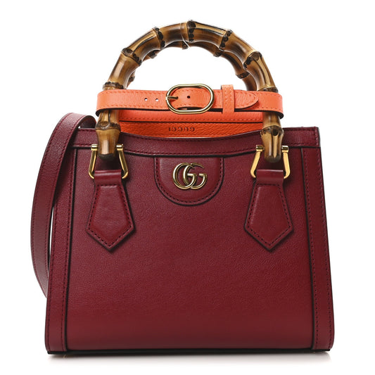 Wonka Grain Calfskin Mini Diana Tote Bag Dark Red Orange Fluo