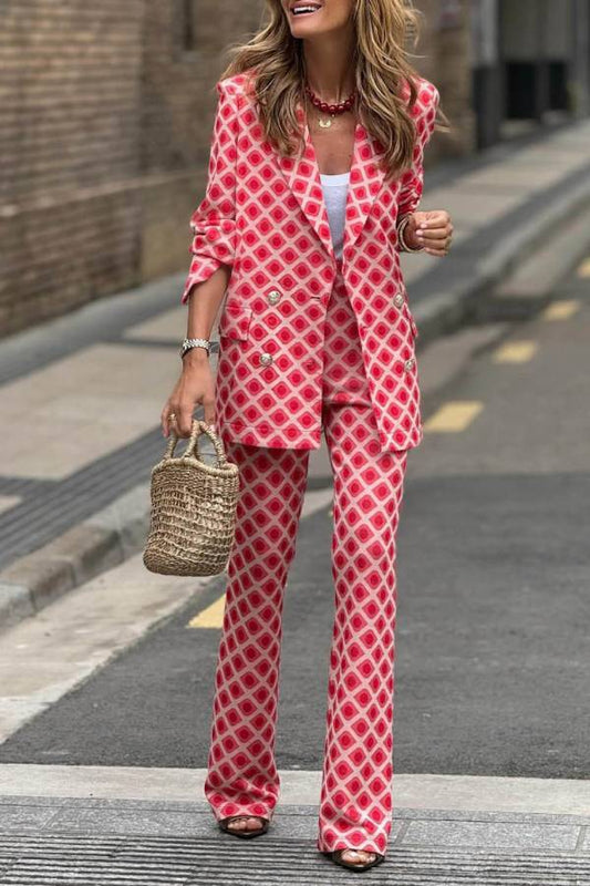 Pantalones de traje casuales con bolsillos y estampado geométrico