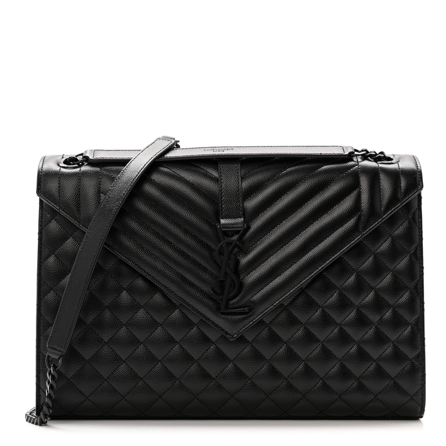 Grain De Poudre Textured Mixed Matelasse Large Triquilt Monogram Monochrome Satchel Black