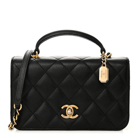 Caviar Quilted Mini Top Handle Flap Black