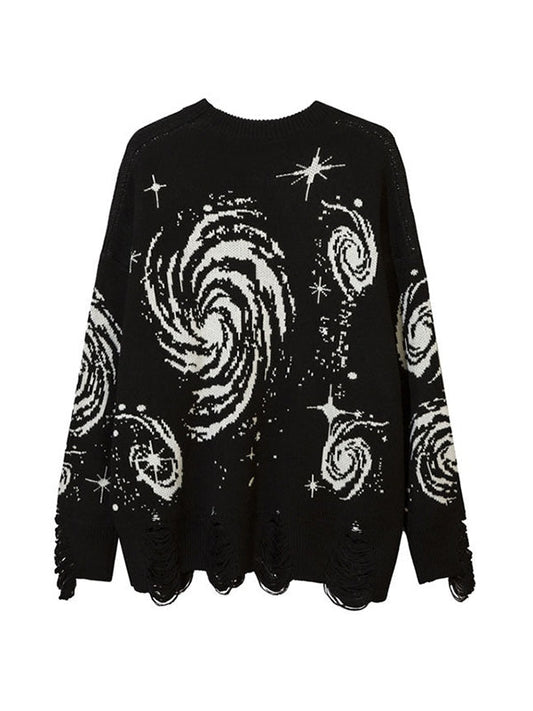 Vintage Multi Color Swirl Print Ripped Design Sweater