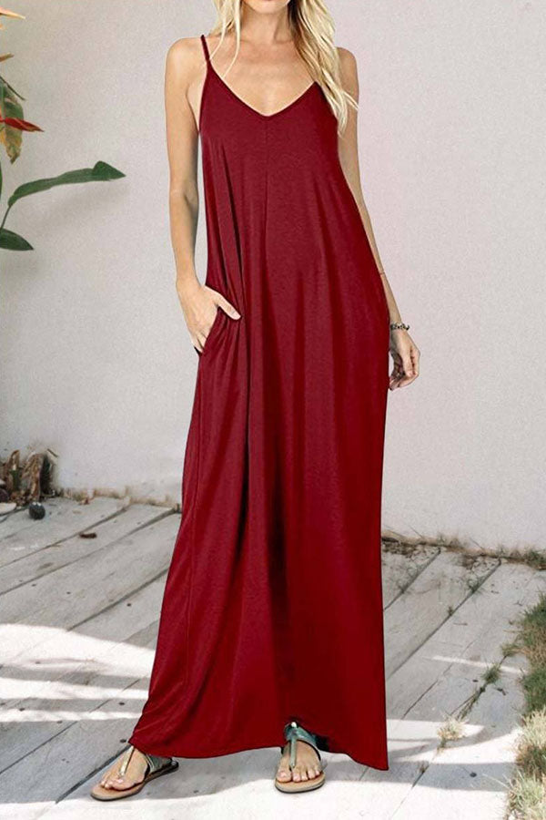 VESTIDO CHALECO CON BOLSILLO DE COLOR LISO