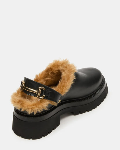Erba Faux Fur Black Leather