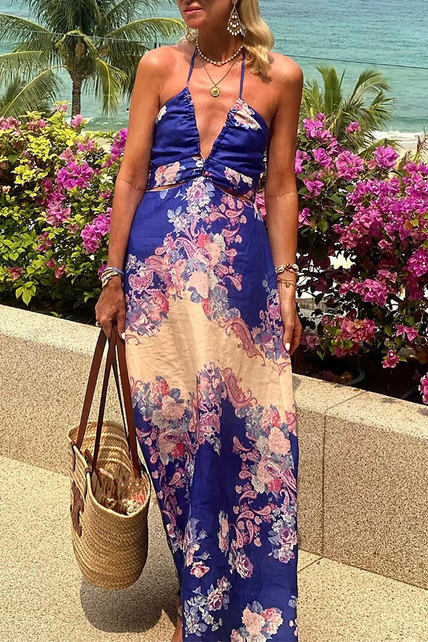 Vestido sexy de vacaciones con escote en V, sin tirantes y espalda descubierta