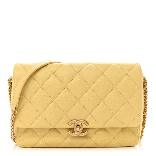 Shiny Caviar Quilted Large Chain Melody Flap Yellow