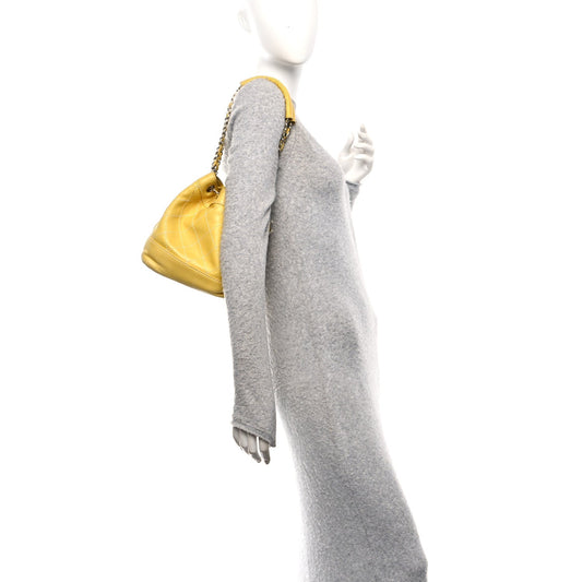Calfskin Contrast Stitch Surpique Bucket Bag Yellow