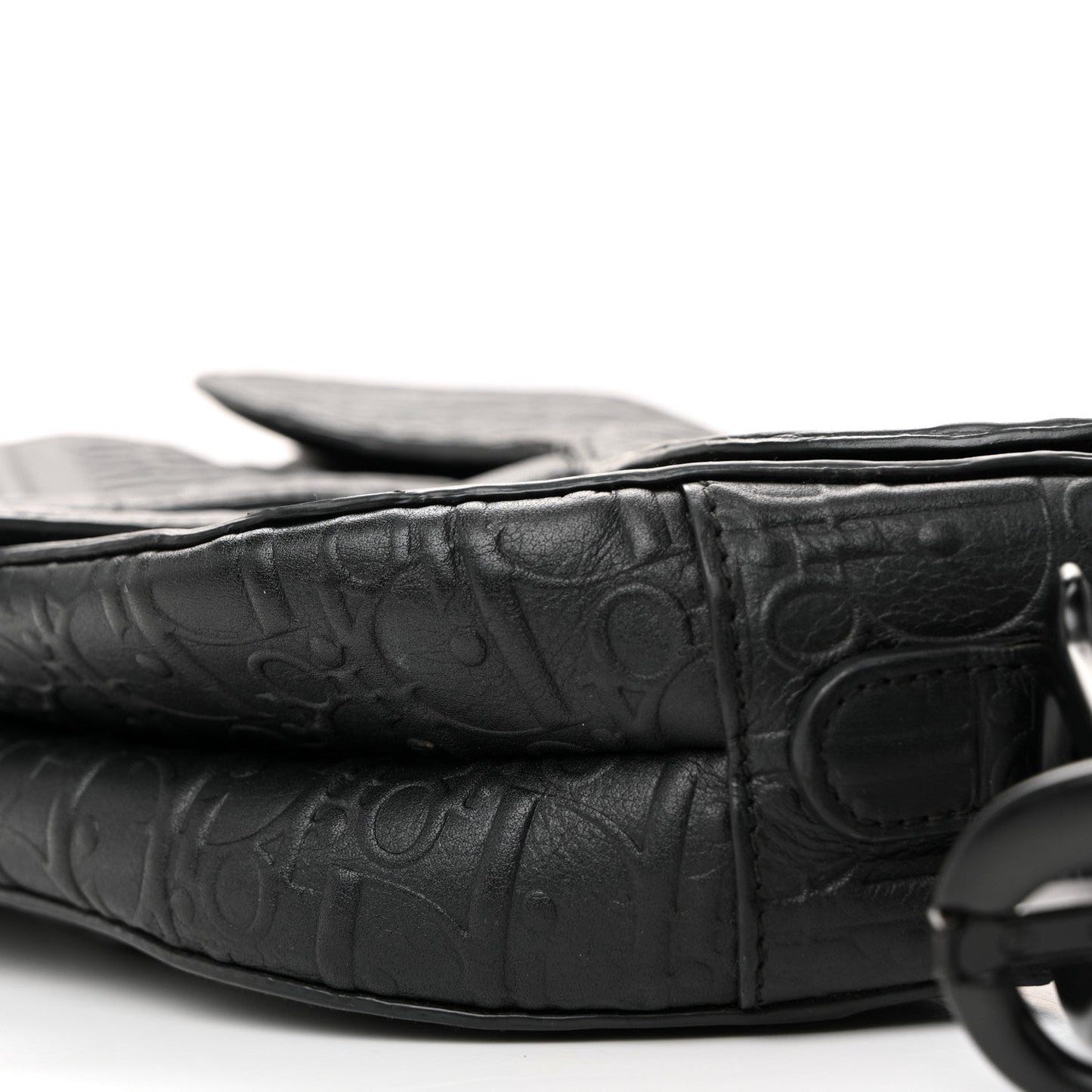 Calfskin Embossed Oblique Saddle Bag Black