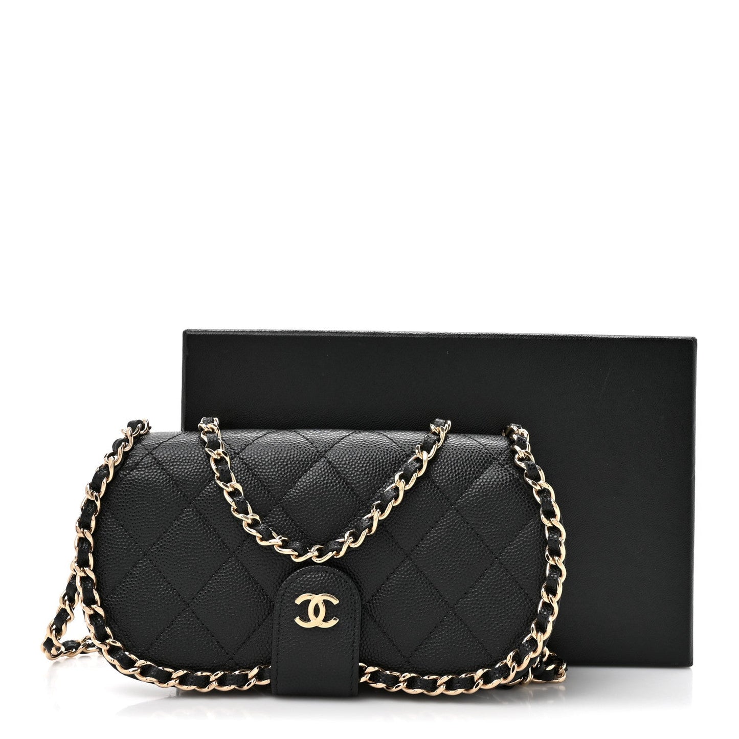 Caviar Quilted Chain Glasses Case Black